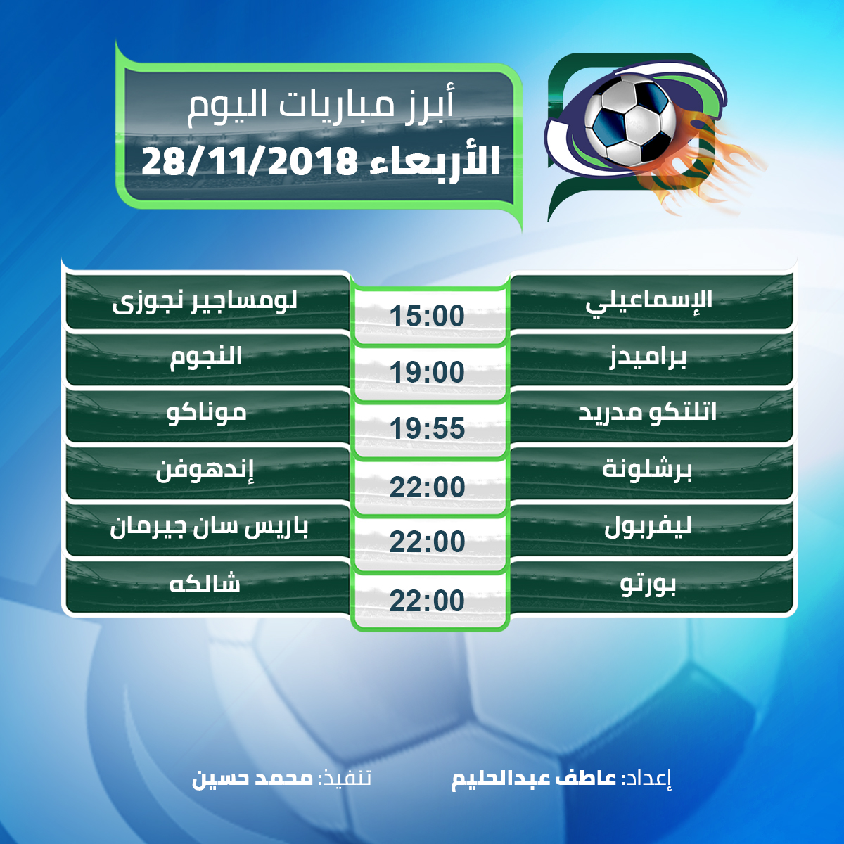 أبرز مباريات اليوم الأربعاء 28/11/2018