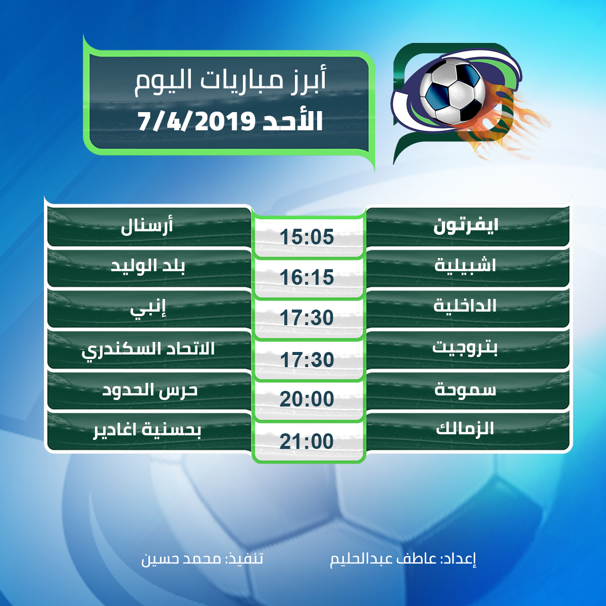 أبرز مباريات اليوم الأحد  07/4/2019