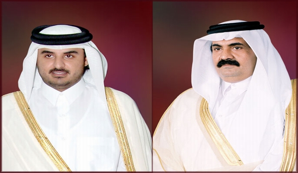 الشيخ حمد بن خليفة آل ثاني  والشيخ تميم بن حمد بن خليفة آل ثاني - ارشيفية