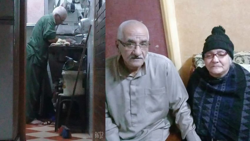 صور| الحب كما ينبغي أن يكون.. قصة رجل سبعيني يتفانى في خدمة رفيقة دربه  بعد مرضها